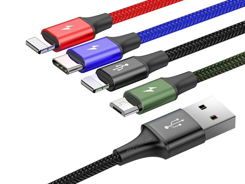 BASEUS ast 4 az 1-ben USB-C / 2x Lightning / Micro 3,5A 1,2 m-es kábel, fekete